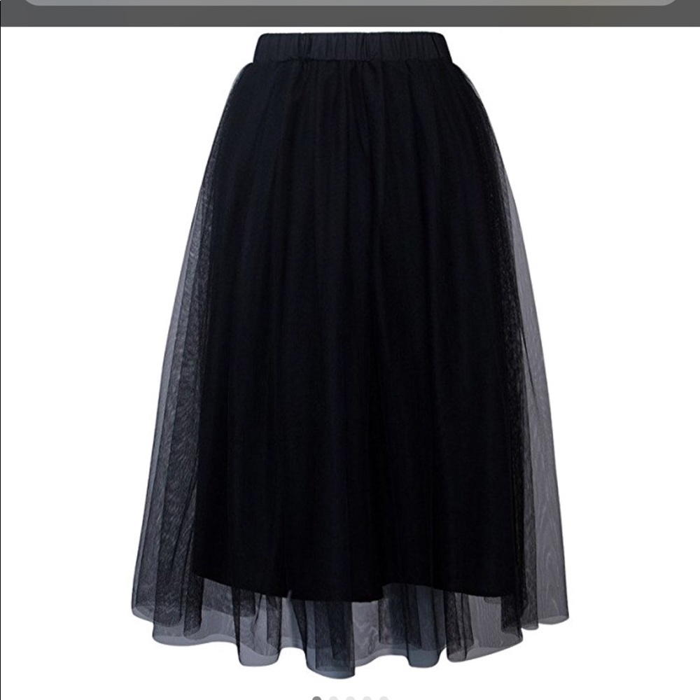 Black Elastic Waist Mesh Tulle Skirt